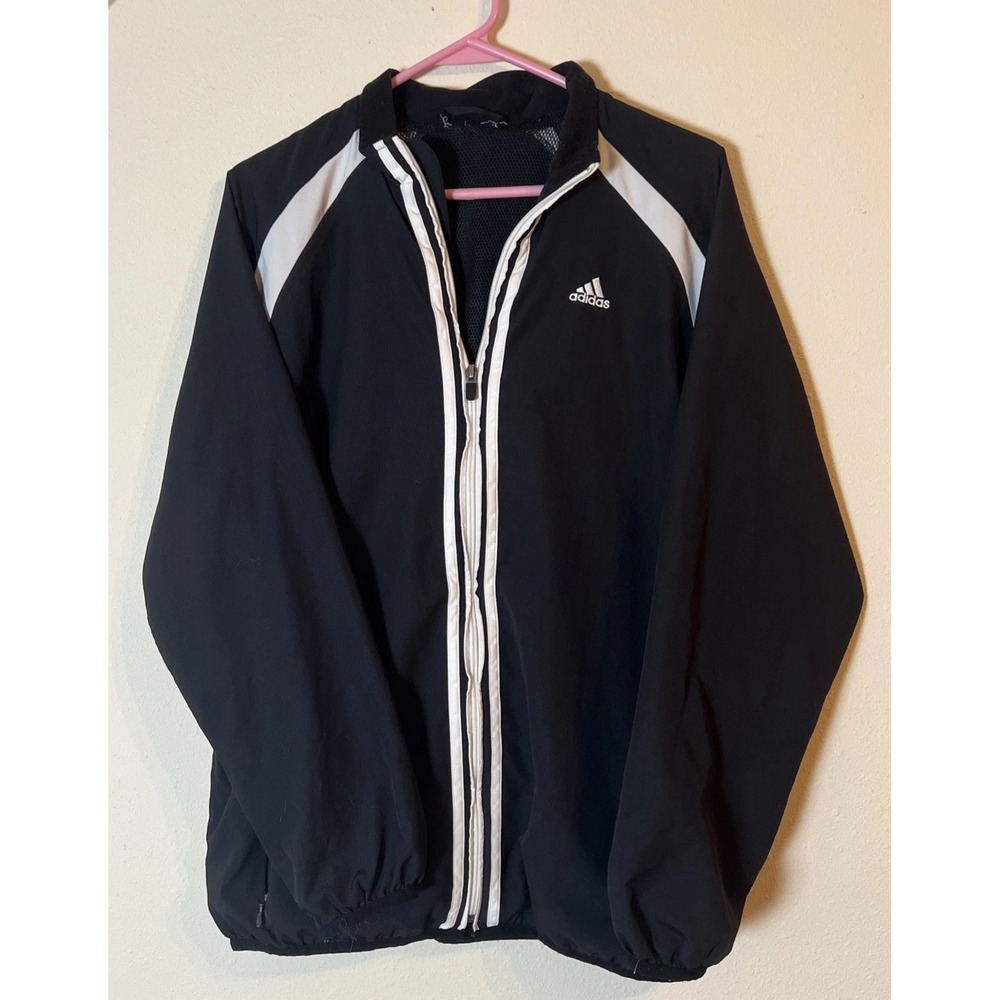 Vintage Y2K Adidas Zip Up Windbreaker Track Jacket Men's Black/White Maybe A Med